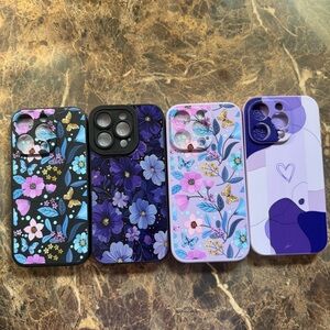 Phone Case Apple iPhone 16 Pro Case (4) Pack Purple Black Colorful Floral Hearts